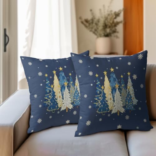 Christmas Tree Pillow Covers 18x18 Set of 2 Navy Blue Highly Absorbent - Image 3