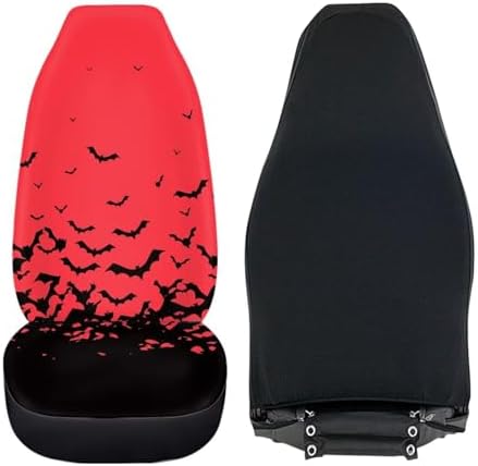 Red Black Bat Halloween Print Car Seat Cover Colorful Cute Print Front Seat Covers 2 pcs, Vehicle Seat Protector Car Mat Covers, Fit Most Vehicle, Cars, Sedan, Truck, SUV, Van