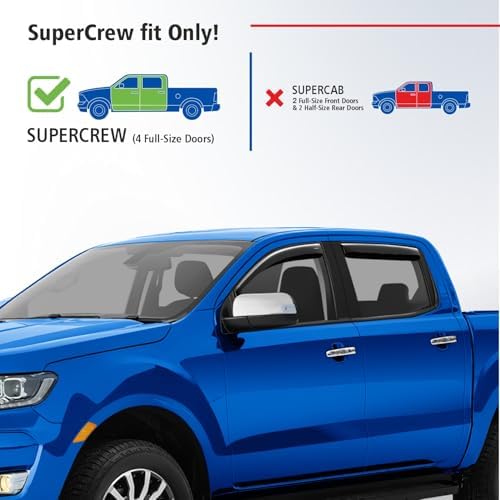Goodyear Shatterproof in-Channel Window Deflectors for Ford Ranger 2019-2023 SuperCrew, Rain Guards, Window Visors for Cars, Vent Deflector, Car Accessories, 4 pcs - GY003449LP