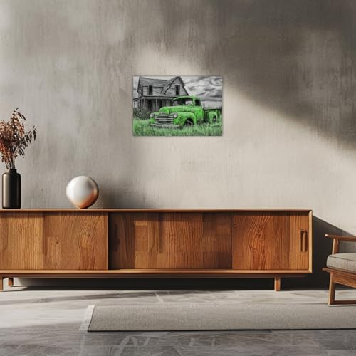 AWPANERAR Rustic Farmhouse Wall Decor Old Truck Canvas Print Car Painting Vintage Truck Poster Living Room Decor Frame (Green, (24.00" x 36.00")) - Image 4
