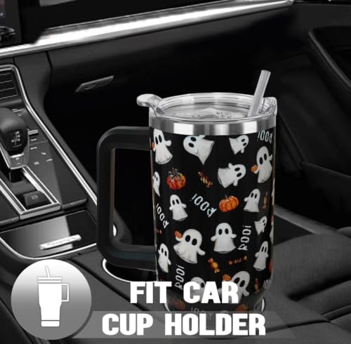 Halloween Tumbler with Handle 40oz Cute Ghost Pumpkin Coffee Travel Mug Stainless Steel Insulated Cups Halloween Trick or Treat Dark Aesthetics Decor Gifts - Image 7