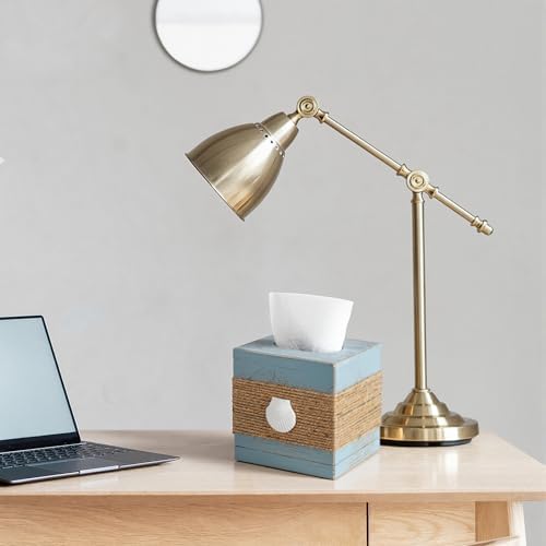 Thyle 2 Pcs Coastal Square Tissue Box Cover Blue Starfish Shell Tissue Box Holder Closure Wood Beach Decorations Farmhouse Cube Napkin Holder for Summer Kitchen Car Home Office Living Room Bedroom - Image 6