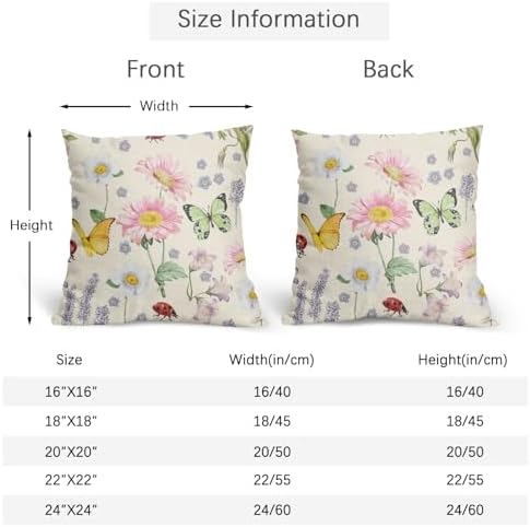 Spring Pillow Covers 24x24 Set of 2 Floral Throw Pillow Covers Rustic Butterfly Pillowcase Linen Decoration Farmhouse Soft Decorative Summer Cushion Case Couch for Indoor Outdoor Home Decor - Image 4