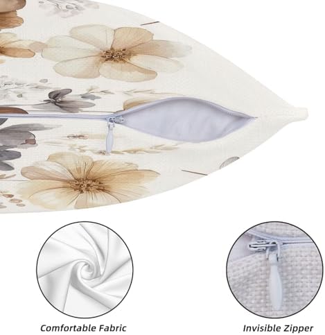 KiuLoam Rustic Floral Pillow Covers 24x24 Inch Set of 2, Gray Brown Watercolor Flower Farmhouse Decorative Throw Pillows, Neutral Outdoor Square Cushion Cases for Sofa Couch Bed Home Decor - Image 5