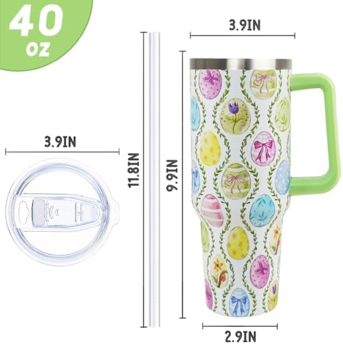 Easter Tumbler 40oz Spring Easter Egg Coffee Mugs Leak Proof Cups with Handle and Straw Stainless Steel Vacuum Insulated Water Bottle Easter Gifts Spring Decor (1PCS) - Image 3