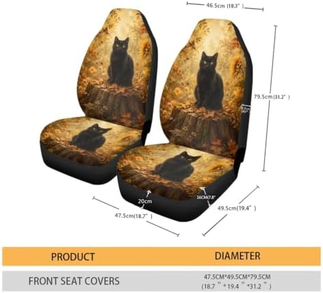 Talayituse Cat Forest Print Car Seat Cover Front Seats Only Full Set of 2, Universal Bucket High Back Car Front Seat Covers Autumn Decor