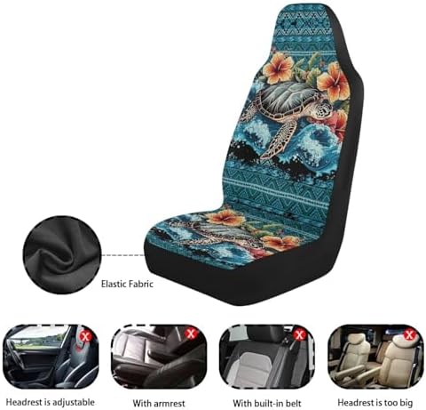 Boho Turtle Aztec Car Seat Covers Universal Front Seat Cover Stretch Polyester Fabric Cover Removable Automotive Accessories Universal Fit for Most Cars