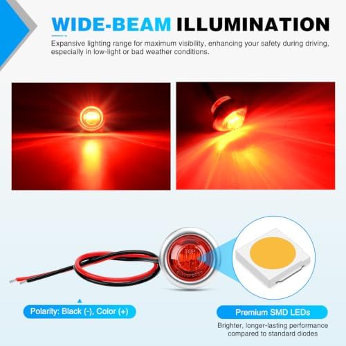 Nilight 3/4" Round Marker Lights 10PCS Red Side Bullet Clearance Light