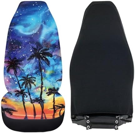 Palm Tree Starry Night Car Seat Covers Set of 2, Universal Front Car Seats Vehicle Enterior Protector Suitable Fits Most Car Auto SUV Sedan Truck Easy to Install