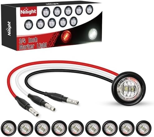 Nilight 3/4 Inch Dual Color Marker Light Red Brake White Clearance Lights
