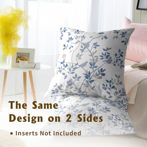 Sweetshow Blue Grey Leaf Branch Jacquard Throw Pillow Covers 20x20 Inch Set of 2 Bird and Leaf Decorative Pillowcase Square Cushion Covers for Home Couch Sofa Patio Bedroom - Image 5