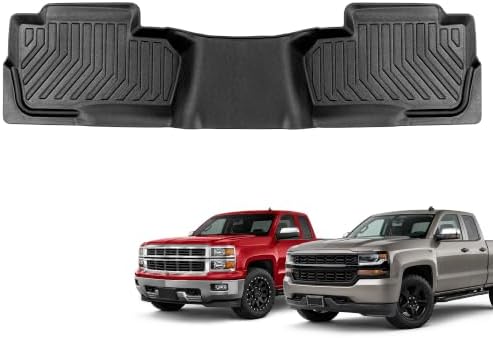 CAT® JustFit™ 3D Custom Fit Rear Floor Mat for Chevy Silverado 1500 Double Cab 2014-2018, Heavy Duty Rubber Floor Liner Laser Measured, Silverado Accessories