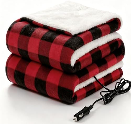 Sealy 12-Volt Electric Portable Heated Car Blanket, 59"x43", Red Plaid
