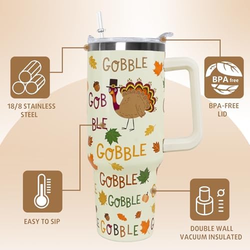 Thanksgiving Tumbler 40 oz Fall Cup Funny Turkey Coffee Travel Mug Stainless Steel Insulated Cups Fall Water Bottle Thanksgiving Decor Gifts for Women - Image 6