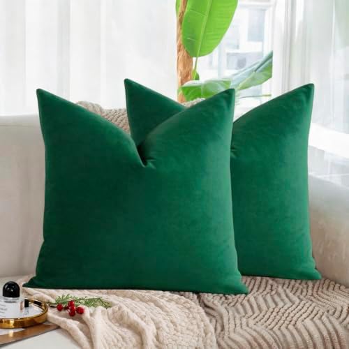 VAKADO Christmas Emerald Green Velvet Throw Pillow Covers 24x24 Set of 2 - Image 5
