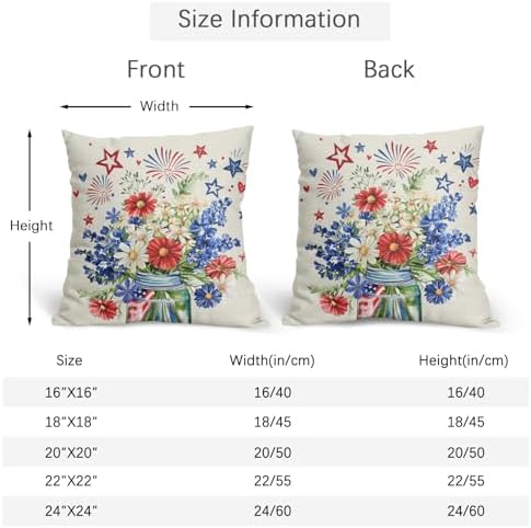 4th of July Pillow Covers 16x16 Set of 2, Patriotic Throw Pillow Covers Independence Memorial Day Pillowcase, Summer Floral Decorative Fourth of July Cushion Case Couch for Indoor Outdoor Home Decor - Image 4