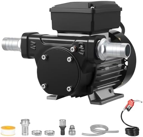 VEVOR Fuel Transfer Pump 110V, 16 GPM 60 L/min, AC Electric Oil Transfer Pump for Diesel Kerosene Biodiesel, with Auto Fuel Nozzle & 2 Hoses, 45 ft/13.7 m Max Lift, for Vehicles, Construction Sites by VEVOR