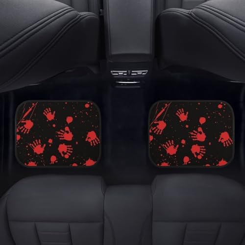 Halloween Non Slip Car Mats Set Horrible Gothic Bloody Handprint Splash Carpet Vehicle Floor Mats Car Handprint Halloween Decor Scary Accessories Front Row Floor Mats