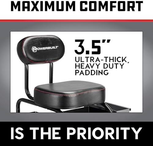 Powerbuilt Professional Mechanics Roller Seat, Heavy Duty Padded Detailer Seat and Backrest, Sliding Storage Drawers, Tool Tray, Can Holders, 4-Inch Swivel Wheels - Image 5