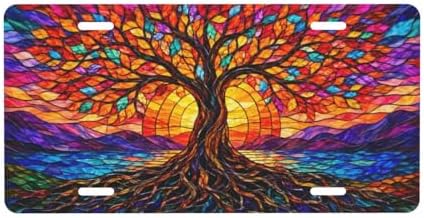 Stained Glass Tree of Life3 License Plate - 6x12 Inch Aluminum Novelty Decorative Vanity Metal Front Car Plate for Women Men by Unknown