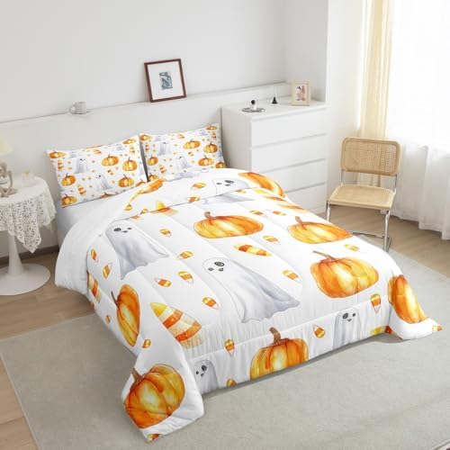 Erosebridal Halloween Pumpkin Comforter Set Boys Kids Cute Ghost Pumpkin Light Bedding Twin 2Pcs, Pumpkin Decor Bedding Comforter Sets for Girls Children Autumn Decorations Comforter for Home - Image 4
