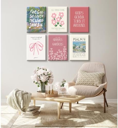 Christian Wall Art Coquette Aesthetic Decor Poster Pink Bow Canvas Wall Art Bible Verse Scripture Poster Religious Floral Prints Picture Christian Artwork for Living Room Bedroom 12x16x6 Ready to Hang - Image 5