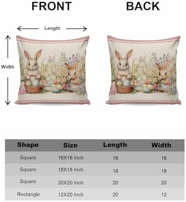 JasmineM Happy Easter Bunny Pillow Covers 16x16 inch Set of 2, Spring Florals Colorful Eggs Decorations Outdoor Throw Pillow Covers, Cotton Linen Square Pillowcases for Sofa Couch Bedroom Decorative - Image 6