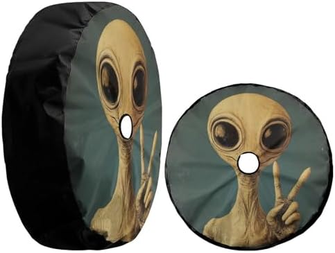 KiuLoam Martian Alien Peace Sign Retro Spare Tire Cover with Backup Camera Hole Universal Sunscreen Waterproof Wheel Covers for Trailer RV SUV Truck and Many Vehicles (14" for Diameter 23"-27")