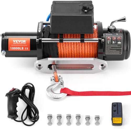 VEVOR Electric Winch, 10,000 lb Truck Trailer Jeep Winch, 12V DC 7/20 in x 65 ft Synthetic Rope Aluminum Fairlead Wireless & Wired Remote Control, IP55 Waterproof Towing for Off Road Jeep SUV Boat by VEVOR