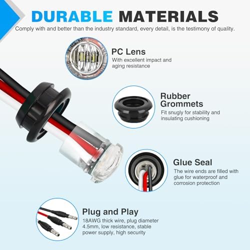 Nilight 3/4 Inch Dual Color Marker Light Red Brake White Clearance Lights