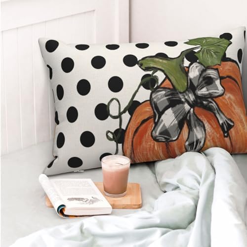 Fall Pillow Covers 12x20 Set of 2 Pumpkin Maple Leaves and Polka Dot Fall Decor Pillowcase Autumn Thanksgiving Decorative Outdoor Throw Pillow Covers Linen Farmhouse Cushion Case for Sofa Home - Image 3