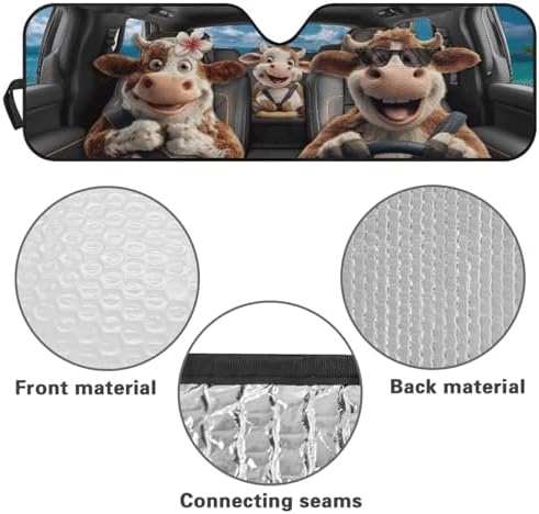 Renewold Car Windshield Sun Shade Auto Sunshade Fit for Jeep Wrangler JK JKU JL JLU Front Window Sun Shield Sun Visor for Jeep Gladiator JT 2020-2023 Funny Cow Driving Keep Cool Interior Accessories