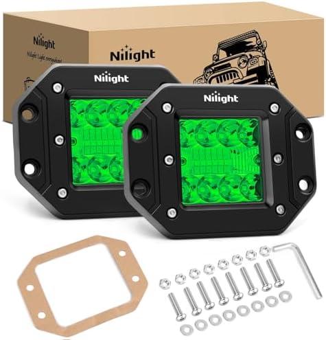 Nilight 2 PCS 42 W Flush Mount LED Light Pods Green Spot Flood Combo Beam