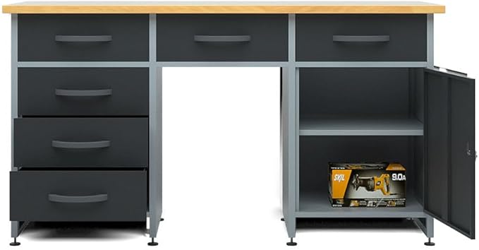 JZD Metal Storage Organization System, Wall Mount Tool Cabinet, Wood Tabletop - Image 6