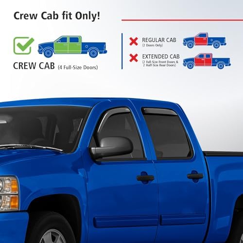 Goodyear Shatterproof in-Channel Window Deflectors for Trucks Chevrolet (Chevy) Silverado/GMC Sierra 2007-2013 Crew Cab, Rain Guards, Window Visors, Vent Deflector, Truck Accessories, 4 pcs- GY003400