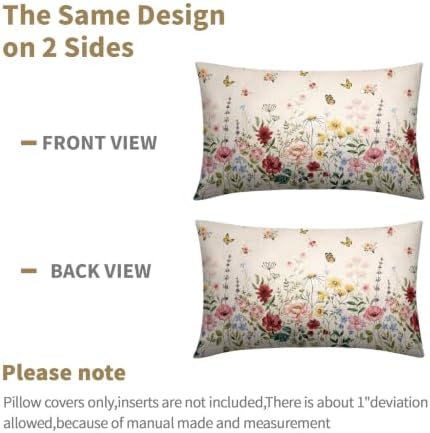 Spring Floral Pillow Covers 12x20 Set of 2 Green Garden Plant Butterfly Throw Pillows Covers Springtime Watercolor Decorative Farmhouse Cushion Case for Room Couch Sofa - Image 6