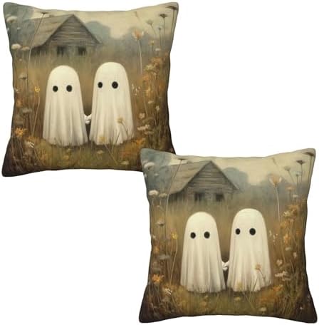 Funny Ghost Couple Throw Pillow Covers 18x18 inch Set of 2 Halloween Pillow Case Cushion Cover for Home Sofa Couch Living Room Car Decor by Mshutbna