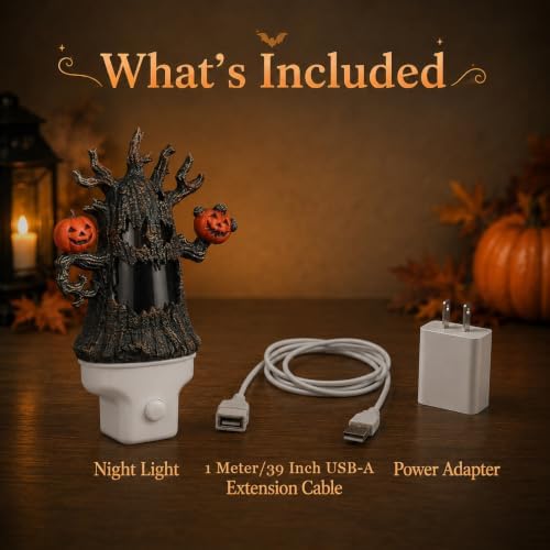 Halloween Ghost Tree Water Motion Night Light with Pumpkin Lanterns - Image 3