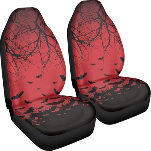 Halloween Bat Car Seat Covers Set of 2, Universal Thin Car Front Seats Branch Vehicle Enterior Protector Suitable Fits Most Car Auto SUV Sedan Truck