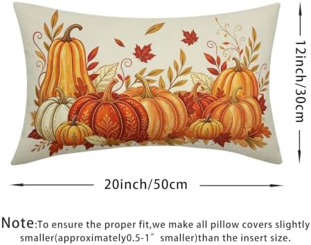 Fall Pumpkin Pillow Covers 12x20 Set of 2 Vintage Burnt Orange Maple Leaves Outdoor Throw Pillows Covers Autumn Thanksgiving Cream Farmhouse Decorative Farmhouse Cushion Case for Room Couch Sofa - Image 4