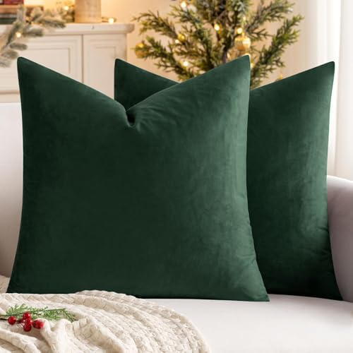 VAKADO Velvet Army Green Throw Pillow Covers 18x18 Set of 2 by VAKADO