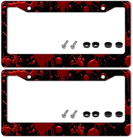 2 Pack Red Blood Drop Spatter License Plate Frame Stainless Steel 6 X 12 in