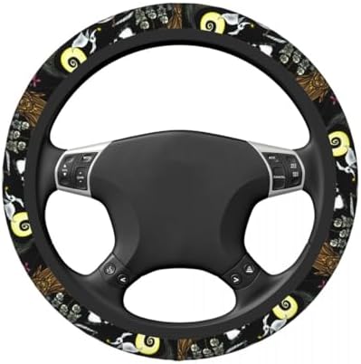 Halloween Jack and Sally Horror Nightmare Christmas Steering Wheel Cover for Women, Neoprene Anti-Slip Universal 15 inch Car Steering Wheel, Anime Car Accessories for Vehicle SUV (Xmas 5)
