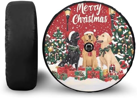 14" Spare Tire Cover with Camera Hole, Christmas Dog Wheel Waterproof Protectors Universal for SUV, Truck, Trailer, RV, Camper, 5 Sizes from 14-18 Inches (16" Fits Tire Diameter 29.6"-31.5")