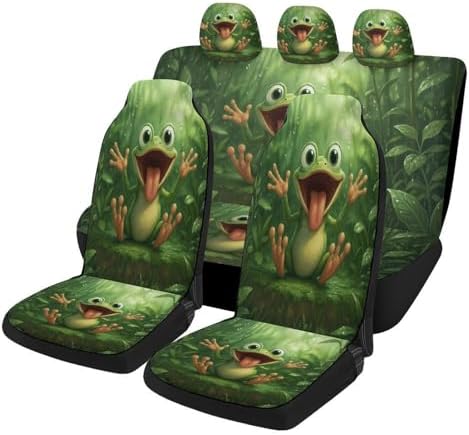 Happy Frog Rain Pattern Car Seat Covers, Trendy Universal Car Seat Protector Full Set, Automotive Seat Covers for Front Seats Rear Seat Back Seat Gift