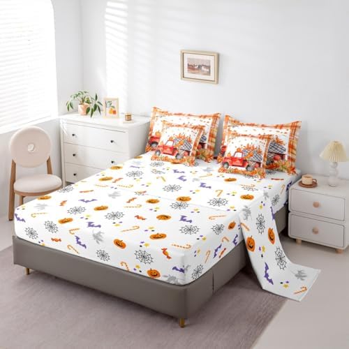 Erosebridal Red Farm Truck Car Bed in a Bag Twin 7 Pieces,Thanksgiving Pumpkin Fall Leaves Comforter Set Reversible Farmhouse Autumn Harvest Design,Soft Breathable Bedding Sets with Comforter,Sheets - Image 4