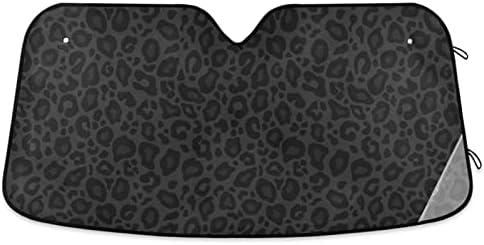 Black Leopard Car Windshield Sun Shade Animal Skin Print Foldable UV Ray Sun Visor Protector Sunshade to Keep Your Vehicle Cool (51" x 27.6")