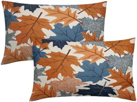 Fall Pillow Covers 12x20 Set of 2 Burnt Orange Blue Maple Leaf by Unknown