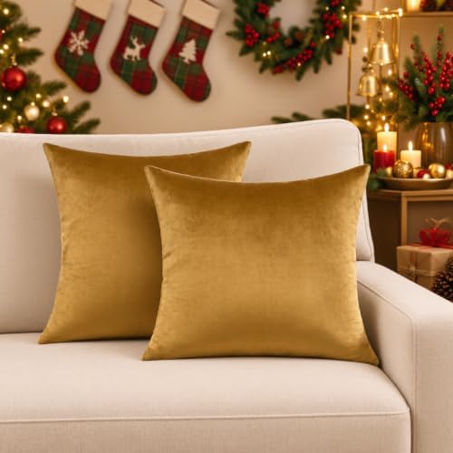 VAKADO Christmas Gold Velvet Throw Pillow Covers 24x24 Set of 2 - Image 2