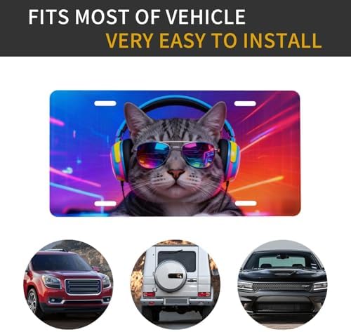 Cool Cat Glasses Neon Front License Plate 6" * 12" for Women